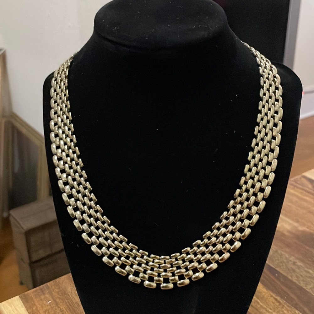 Gorgeous Gold Tone Mesh Industrial Modernist Choker 18”